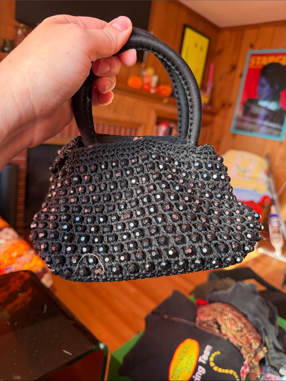 Vintage Bobbie Jerome beaded crochet purse small mini
